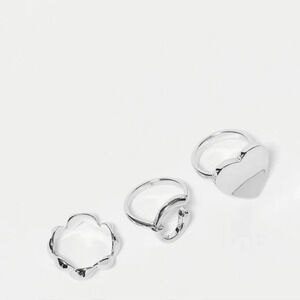 SVNX | 3-Pack Rings w/ Heart Details & Horseshoe in Silver sz 7
